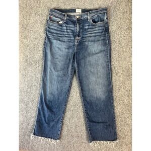 Hudson Noa High Rise Straight Leg Jeans Medium Wash Raw Hem Size 32 GBJWND7540